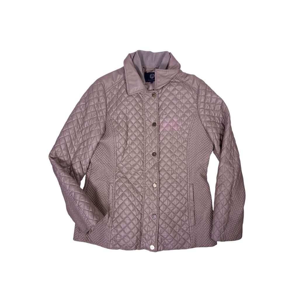 Viyella Beige Quilted Jacket Women’s 12 L Collared Coat Minimalist jacket snap